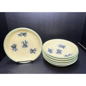 Pottery Grain De Sel Provence France Olive Hand-Painted Set of 6 Soup Bowl Vtg